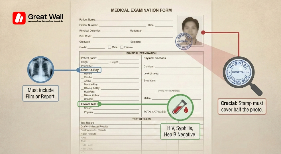 An annotated diagram explaining the Foreigner Physical Examination Form required to study in China An annotated diagram explaining the Foreigner Physical Examination Form required to study in China