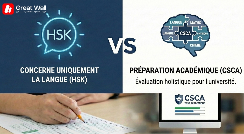 Graphique comparatif montrant le passage des examens de langue HSK au test CSCA complet pour les éetudiants prevoyant d etudier en Chine Graphique comparatif montrant le passage des examens de langue HSK au test CSCA complet pour les éetudiants prevoyant d etudier en Chine