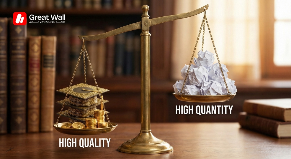 Illustration d une balance soulignant l accent mis par le test CSCA sur la qualite des etudiants plutot que la quantite pour etudier en Chine Illustration d une balance soulignant l accent mis par le test CSCA sur la qualite des etudiants plutot que la quantite pour etudier en Chine