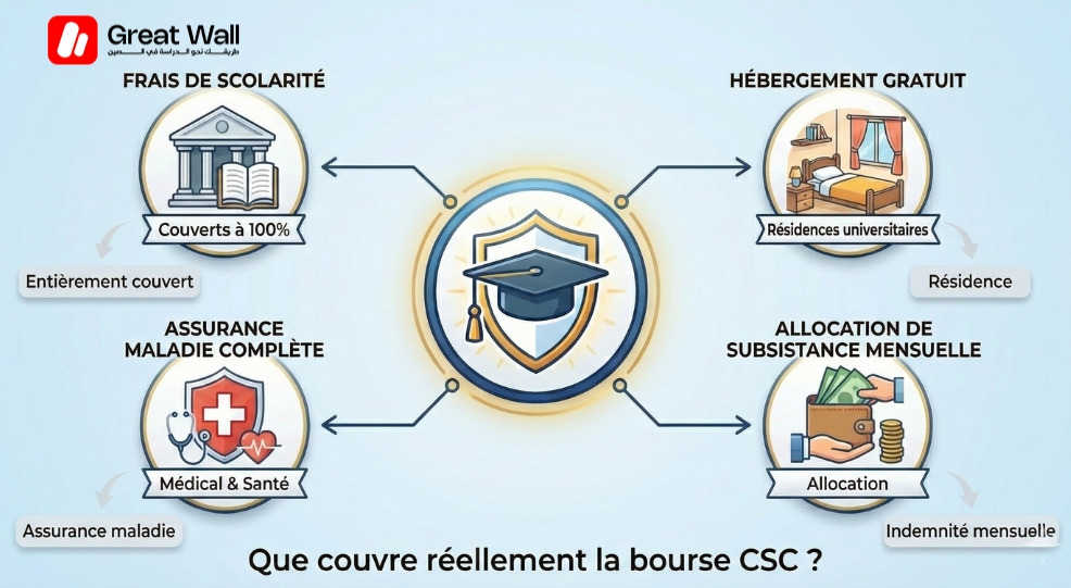 Infographie des avantages de la bourse complete pour etudier en Chine frais logement et allocation mensuelle Infographie des avantages de la bourse complete pour etudier en Chine frais logement et allocation mensuelle