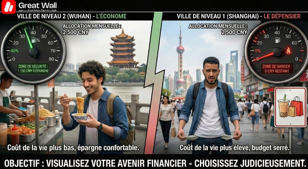 Une visualisation comparant l allocation mensuelle restante pour les etudiants a Wuhan par rapport a Shanghai soulignant comment le choix de la ville affecte le cout de la vie en Chine Une visualisation comparant l allocation mensuelle restante pour les etudiants a Wuhan par rapport a Shanghai soulignant comment le choix de la ville affecte le cout de la vie en Chine