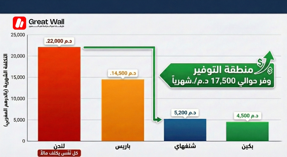 رسم بياني يوضح الفرق في ميزانيات البقاء الشهرية بين المدن الأوروبية والمدن الصينية مؤكداً على انخفاض تكلفة المعيشة في الصين رسم بياني يوضح الفرق في ميزانيات البقاء الشهرية بين المدن الأوروبية والمدن الصينية مؤكداً على انخفاض تكلفة المعيشة في الصين