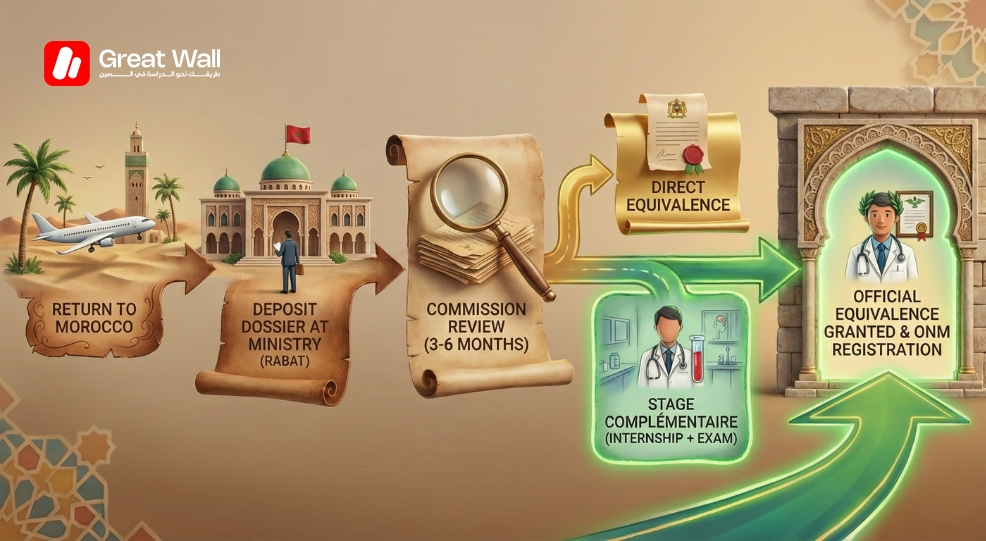 Flowchart detailing the 2026 medical degree recognition process for students who study in China