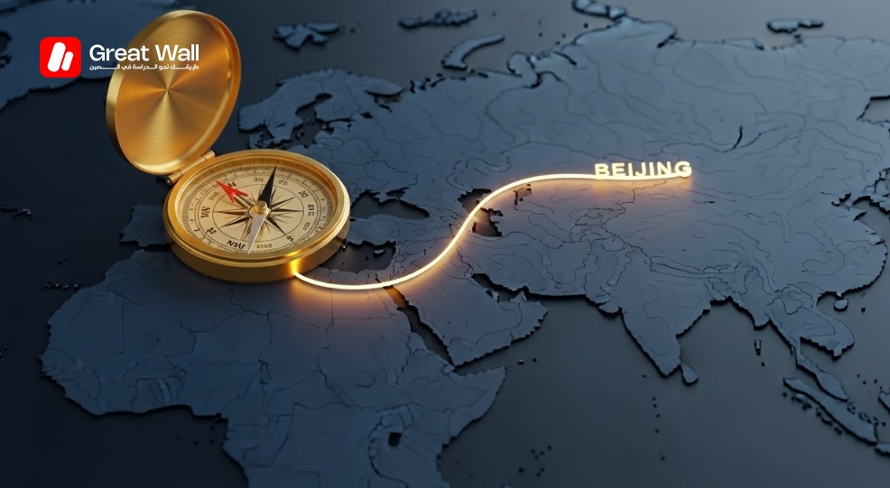 Strategic compass showing the path to study in China from Morocco. Strategic compass showing the path to study in China from Morocco.