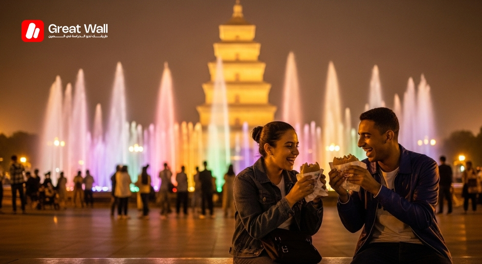 Students enjoying street food in Xi’an, highlighting the quality of life in cities that house institutions with a high Chinese university ranking.