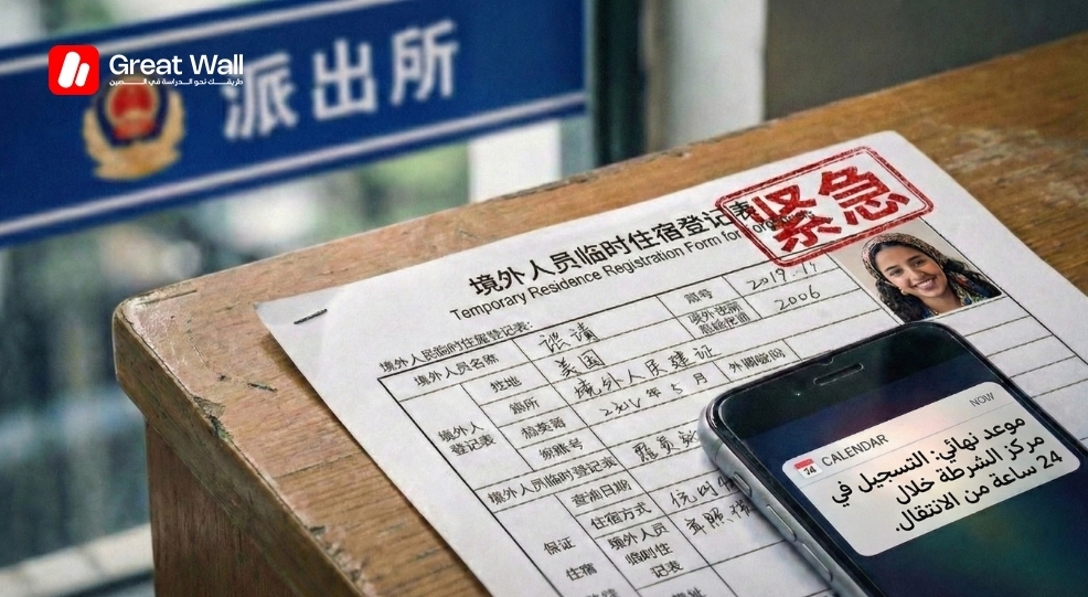 صورة تحذيرية تؤكد على قاعدة التسجيل الإلزامي لدى الشرطة خلال 24 ساعة للأجانب الذين يختارون الاستئجار في الصين. صورة تحذيرية تؤكد على قاعدة التسجيل الإلزامي لدى الشرطة خلال 24 ساعة للأجانب الذين يختارون الاستئجار في الصين.