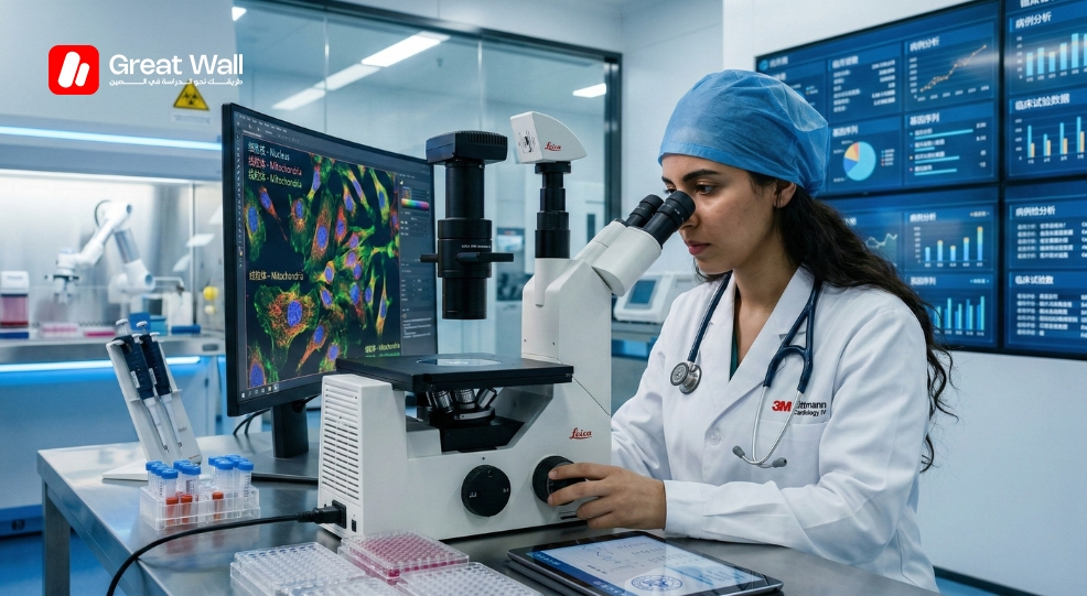 Etudiante marocaine en medecine utilisant un microscope numerique, illustrant la force des filieres scientifiques pour etudier en Chine. Etudiante marocaine en medecine utilisant un microscope numerique, illustrant la force des filieres scientifiques pour etudier en Chine.