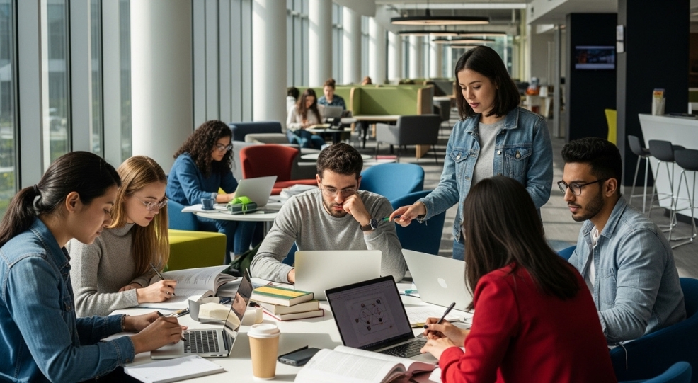 Etudiants internationaux preparant l examen CSCA 2026 pour obtenir une bourse d etudes en Chine, revisant les mathematiques et la chimie.