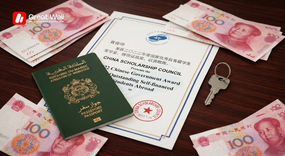 Gros plan d un certificat du China Scholarship Council et d un passeport marocain, montrant les etapes de l admission et du visa pour la Chine. Gros plan d un certificat du China Scholarship Council et d un passeport marocain, montrant les etapes de l admission et du visa pour la Chine.
