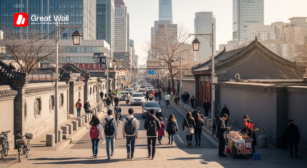 Rue animee d une ville chinoise moderne, illustrant les opportunites de vie urbaine pour les etudiants beneficiant d une bourse Rue animee d une ville chinoise moderne, illustrant les opportunites de vie urbaine pour les etudiants beneficiant d une bourse
