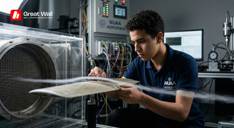 An engineering student in a high-tech lab participating in one of the English-medium bachelor’s programs at NUAA specializing in aerodynamics. An engineering student in a high-tech lab participating in one of the English-medium bachelor’s programs at NUAA specializing in aerodynamics.