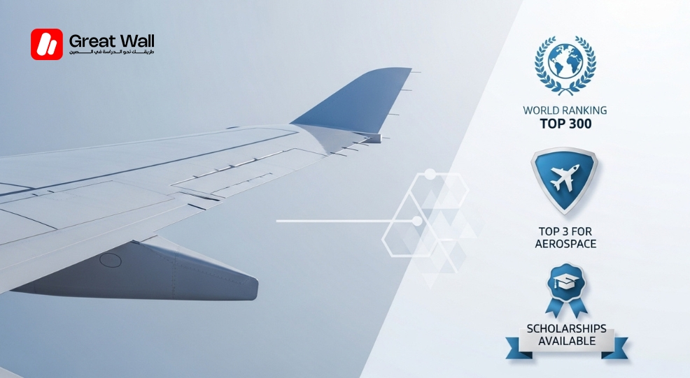 An infographic for NUAA highlighting Top 300 global status, Top 3 world ranking in Aerospace, and available scholarships for international students An infographic for NUAA highlighting Top 300 global status, Top 3 world ranking in Aerospace, and available scholarships for international students