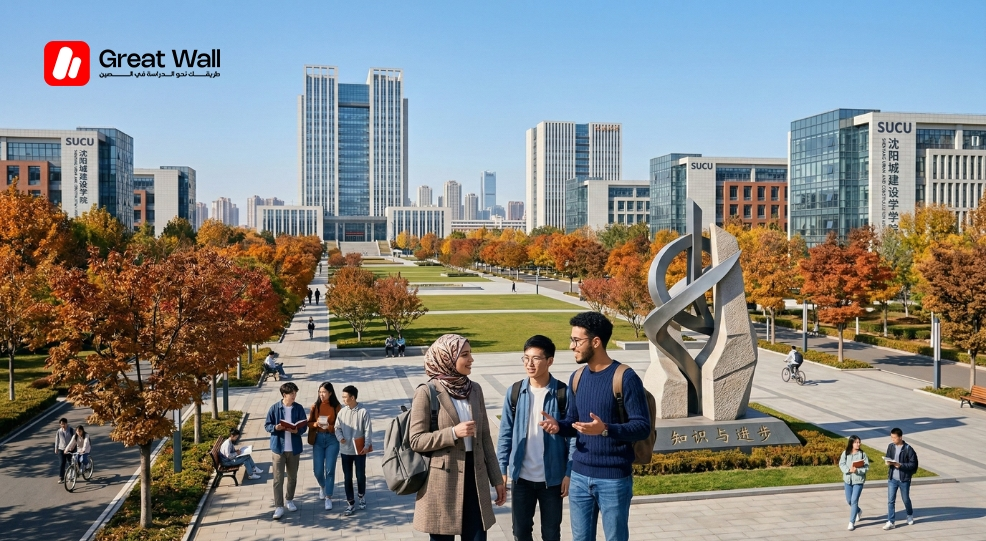 Des etudiants d horizons divers se promenent sur le campus moderne de l Universite d urbanisme et de construction de Shenyang (SYUCU) pendant le semestre d automne. Des etudiants d horizons divers se promenent sur le campus moderne de l Universite d urbanisme et de construction de Shenyang (SYUCU) pendant le semestre d automne.