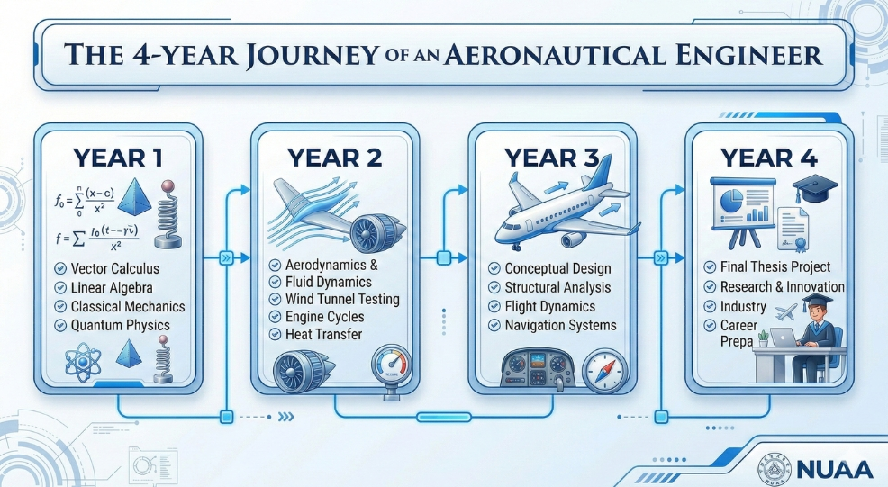 Detailed curriculum roadmap for bachelor’s programs illustrating the 4-year academic journey from engineering foundations to aerospace specialization at Nanjing University of Aeronautics and Astronautics Detailed curriculum roadmap for bachelor’s programs illustrating the 4-year academic journey from engineering foundations to aerospace specialization at Nanjing University of Aeronautics and Astronautics