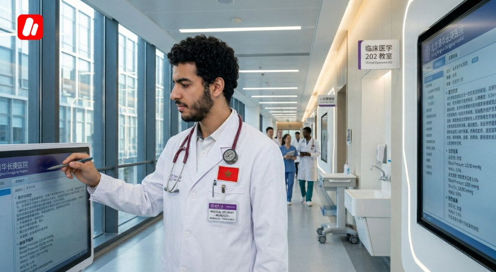 Étudier en Chine en médecine pour un étudiant marocain en tenue clinique. Étudier en Chine en médecine pour un étudiant marocain en tenue clinique.