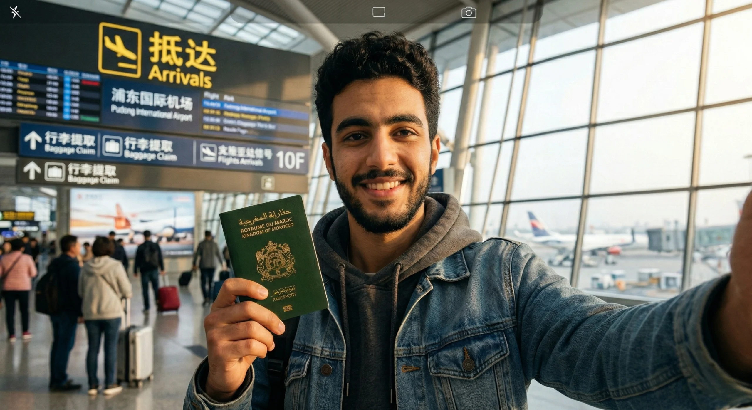 Moroccan student arriving at Shanghai airport to find the best cities to study in China