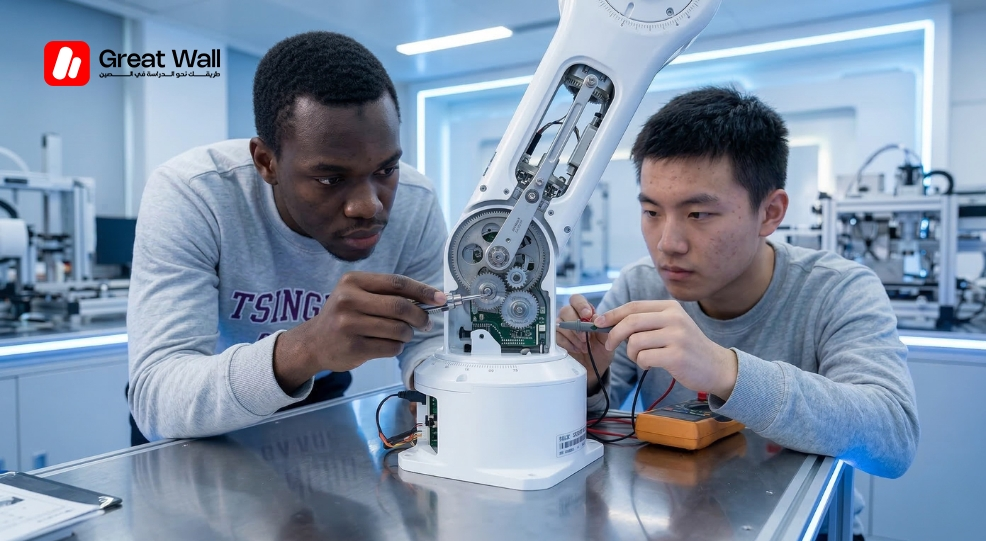 Students collaborating on a robotics project, one of the most popular engineering majors for international applicants Students collaborating on a robotics project, one of the most popular engineering majors for international applicants
