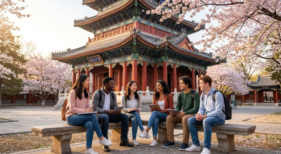 Students on campus to study Chinese language.