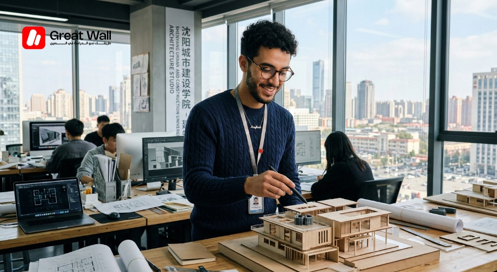 Un etudiant marocain travaille sur une maquette architecturale 3D a l Universite d urbanisme et de construction de Shenyang (SYUCU). Un etudiant marocain travaille sur une maquette architecturale 3D a l Universite d urbanisme et de construction de Shenyang (SYUCU).