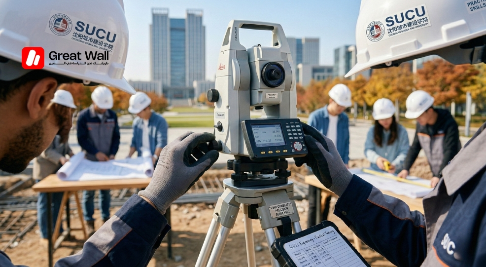 Vue rapprochee de mains manipulant un theodolite de topographie lors d un cours de licence en genie civil a l Universite d urbanisme et de construction de Shenyang (SYUCU). Vue rapprochee de mains manipulant un theodolite de topographie lors d un cours de licence en genie civil a l Universite d urbanisme et de construction de Shenyang (SYUCU).