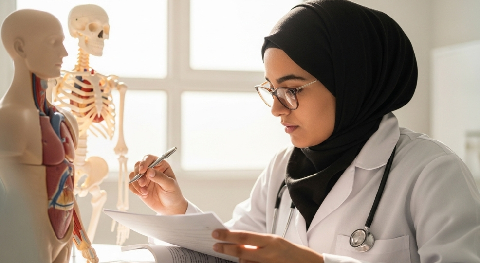 طالب مغربي في مختبر التشريح أثناء دراسة الطب في الصين. طالب مغربي في مختبر التشريح أثناء دراسة الطب في الصين.