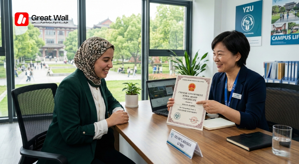 طالبة مغربية تتلقى استشارة حول المنح الدراسية في جامعة يانغتشو (YZU)، و تناقش المساعدات المالية وبرامج الماجستير في جامعة يانغتشو. طالبة مغربية تتلقى استشارة حول المنح الدراسية في جامعة يانغتشو (YZU)، و تناقش المساعدات المالية وبرامج الماجستير في جامعة يانغتشو.