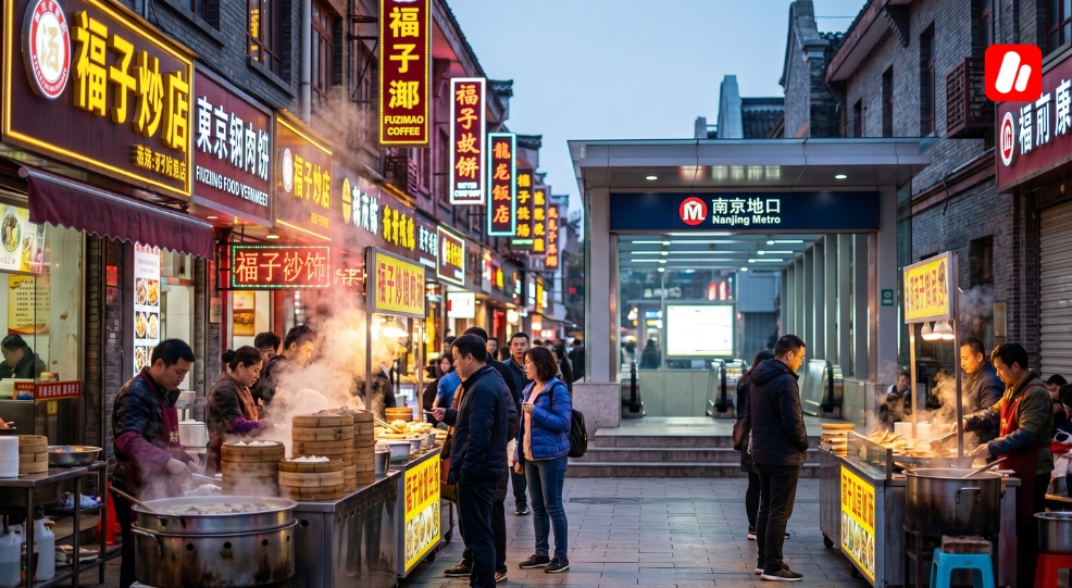 A vibrant Nanjing street scene