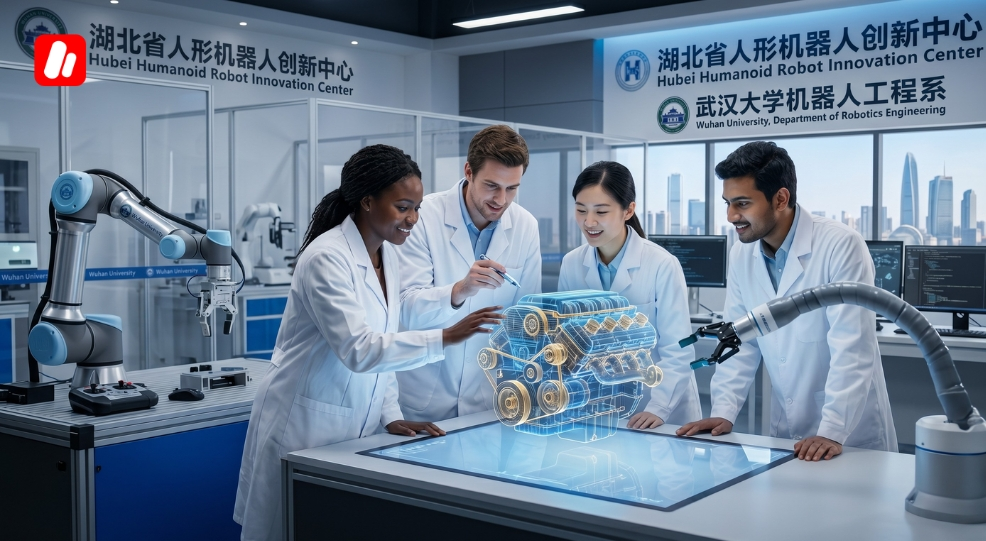 Étudiants dans un laboratoire de recherche pendant leur programme pour étudier à Wuhan.