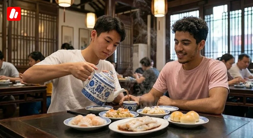 Étudier en Chine- deux étudiants partagent des dim sum traditionnels
