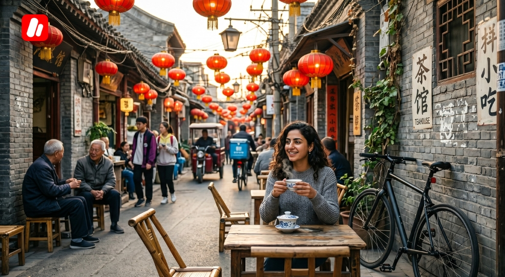 Student life in Beijing in a traditional hutong – tea break in China