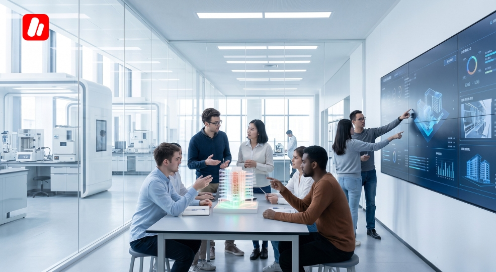 Students in a high-tech research lab at aone of top-ranked universities
