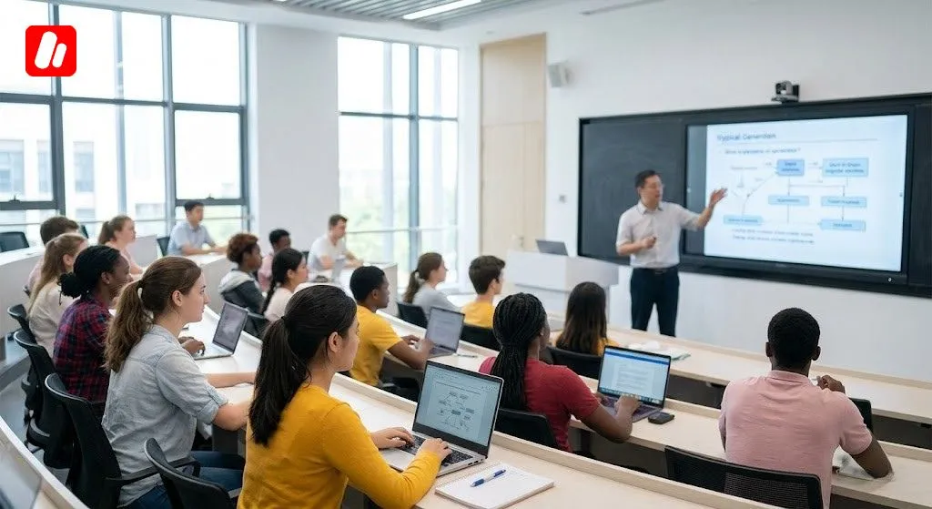 Study in Guangzhou - Modern university class with international students taking a course