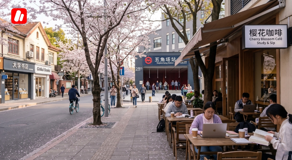 Vibrant student life in Shanghai urban districts.