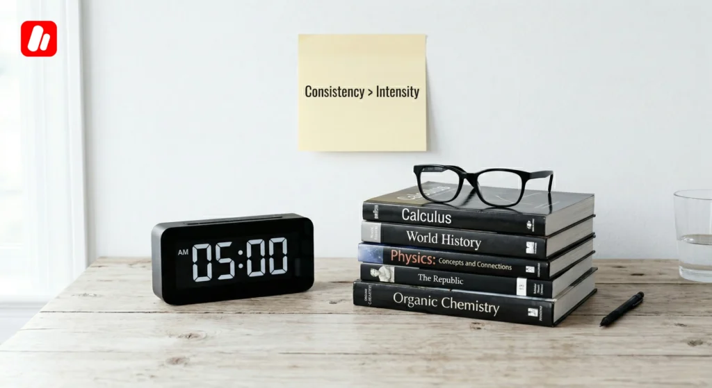 الانضباط اليومي خلال التحضير لامتحان البكالوريا.