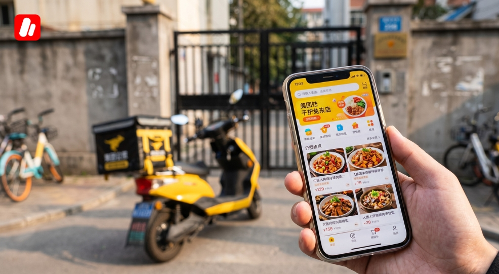 Close-up of a smartphone using Chinese delivery apps
