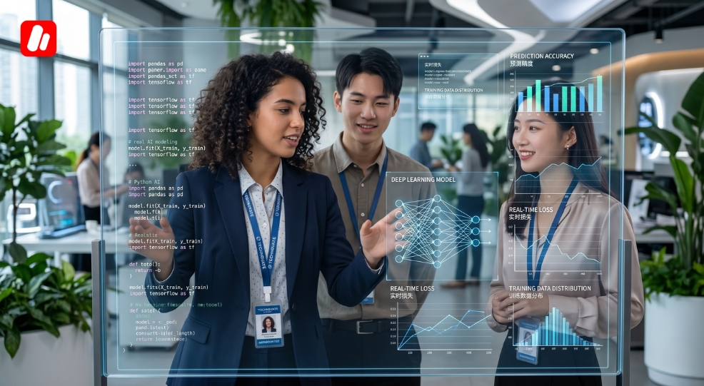 Diplômé travaillant sur du code IA à Shenzhen, illustrant un emploi tech bien rémunéré en Chine