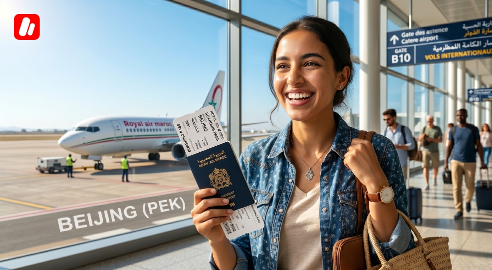 Étudiant à l’aéroport prêt à étudier en Chine après approbation.