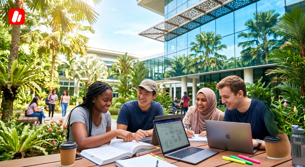 Étudiants sur un campus moderne pour un programme détudes en Malaisie. Étudiants sur un campus moderne pour un programme détudes en Malaisie.