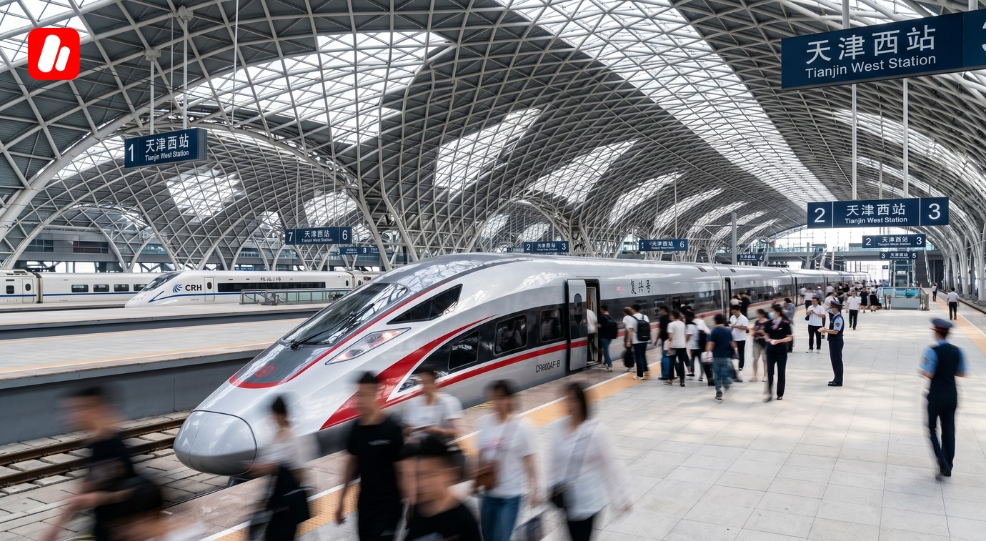 Modern bullet train in Tianjin showcasing the city's high-speed connectivity.