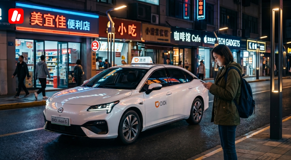 Réservation d une voiture DiDi, alternative moderne au taxi pour le transport en Chine.