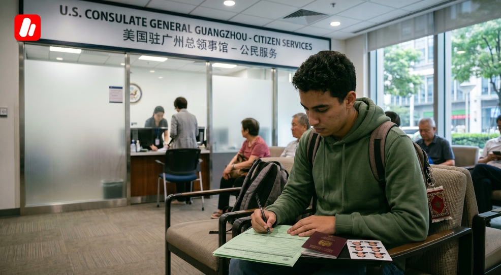 Un étudiant renouvelant un permis de séjour et un passeport
