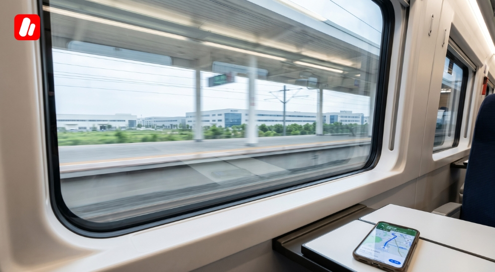 Vue depuis un train à grande vitesse près d une université de Suzhou.
