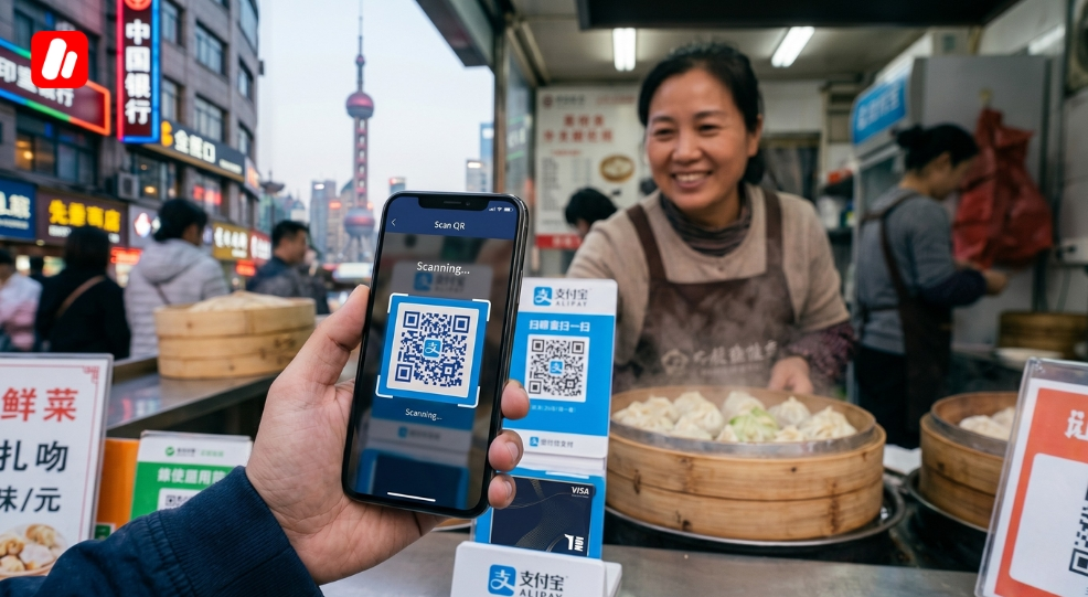 طالب يستخدم Alipay بعد تحويل المال من المغرب إلى الصين
