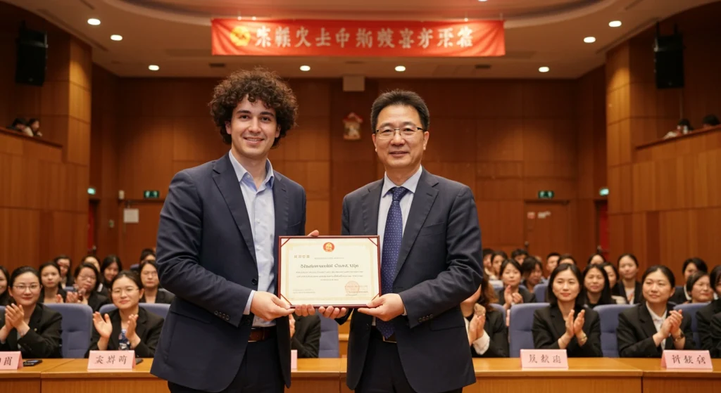 طالب دولي يتسلم شهادة منحة دراسية في الصين المنح الدراسية في الصين للطلاب الدوليين