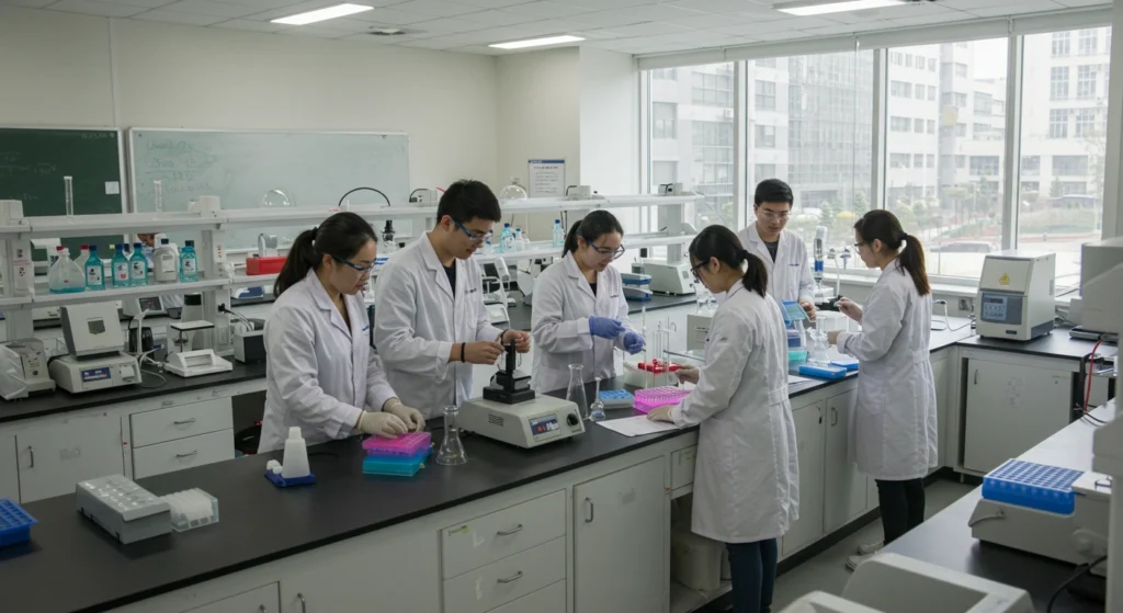 طلاب دوليون يتعاونون في مختبر جامعي بالصين