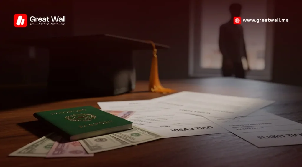 رسوم الفيزا والفحص الطبي وتذكرة الطائرة للطالب المغربي المتجه للدراسة في الصين