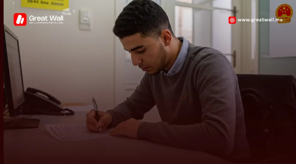 طالب يملأ استمارة طلب تأشيرة الدراسة الصينية X1 في السفارة الصينية