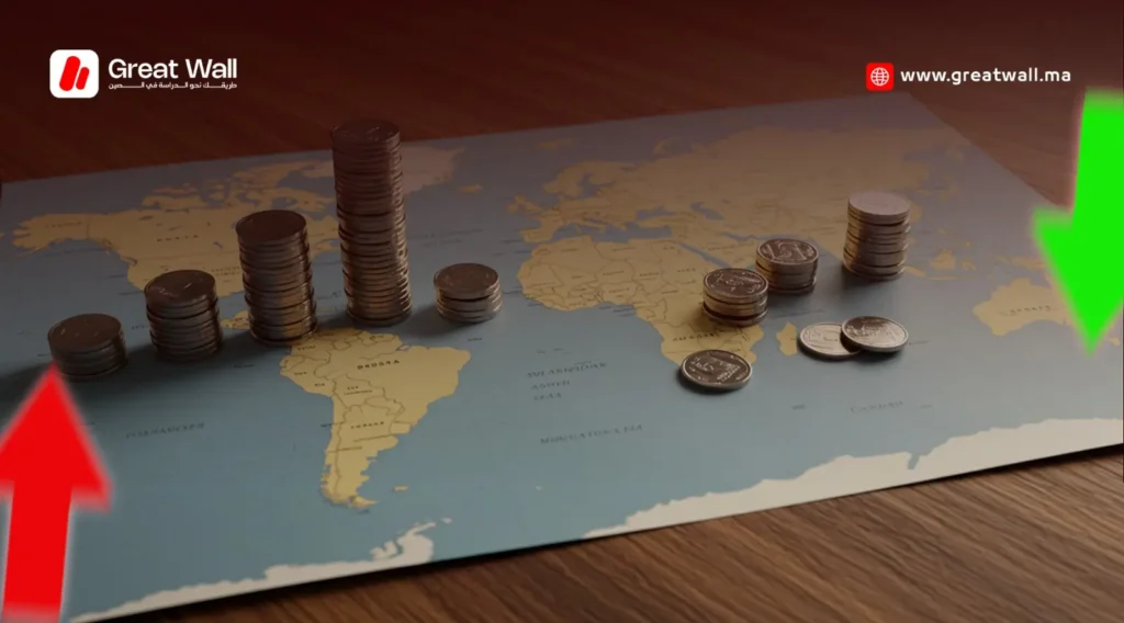  خريطة توضح انخفاض تكاليف المعيشة والدراسة في الصين مقارنة بأوروبا
