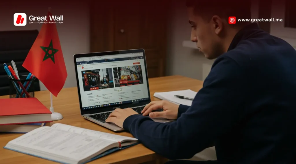  طالب مغربي يبحث على حاسوبه عن جامعة صينية مناسبة لدراسته
