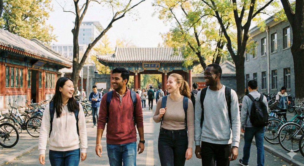 Internation Student Walking in a Chinese University